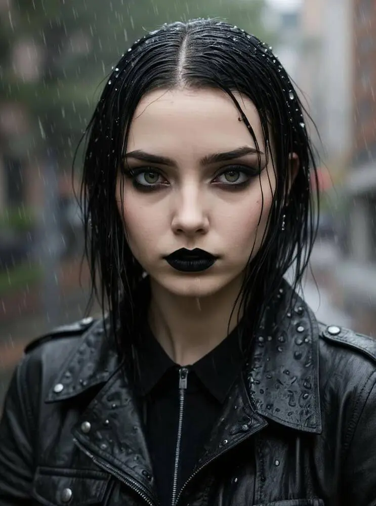 AI goth girl in the rain generated by ai goth generator