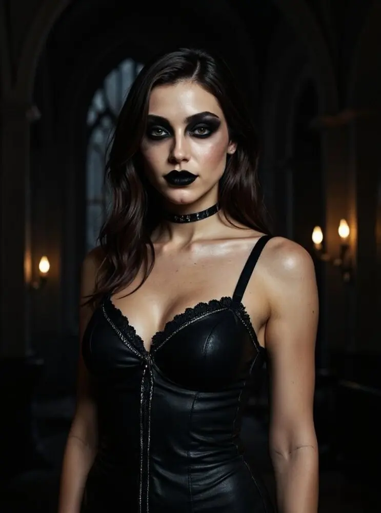 Goth ai girl wearing black eyeshadow and black lipstick