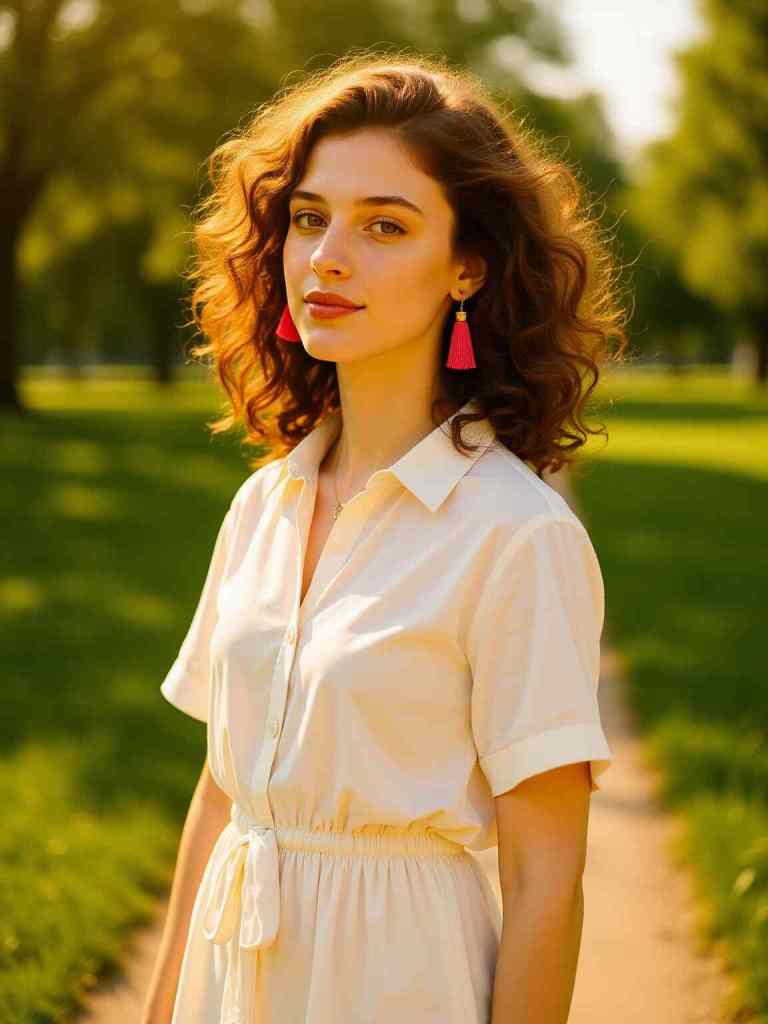 Generate an AI girl wearing white clothes resting in the park