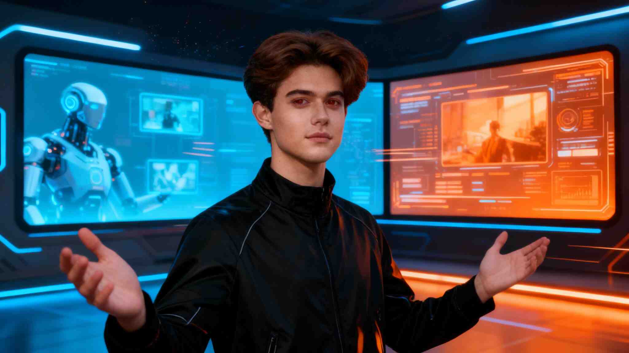 Futuristic split-screen showing Kling AI 1.6 and Kling 2.0 comparison in cinematic tech style.