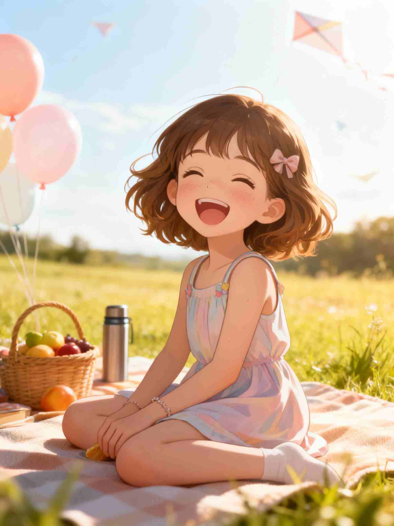 Anime girl picnic scene created via APOB AI Video Generation.